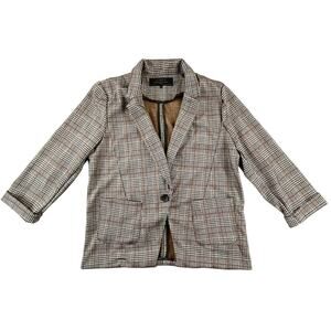 MAXINE | Light Academia XL Black White Brown Houndstooth Plaid One Button Blazer